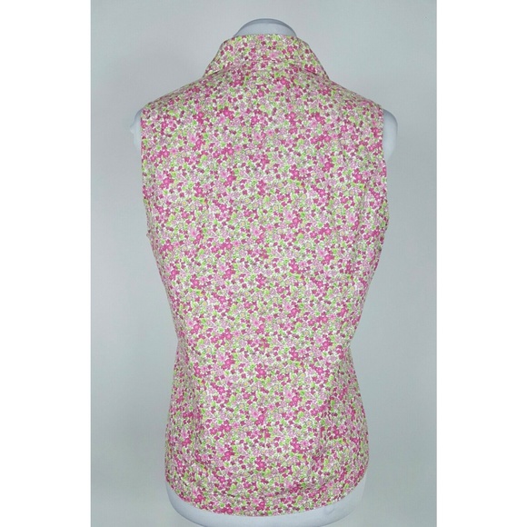Pink & Green Floral Top M Sleeveless Button Front - Picture 5 of 8